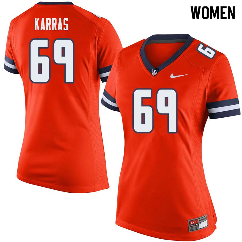 Women #69 Ted Karras Illinois Fighting Illini College Football Jerseys Sale-Orange